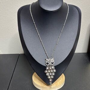 Sassy Owl Articulated Rhinestone Long Boho Chain Necklace